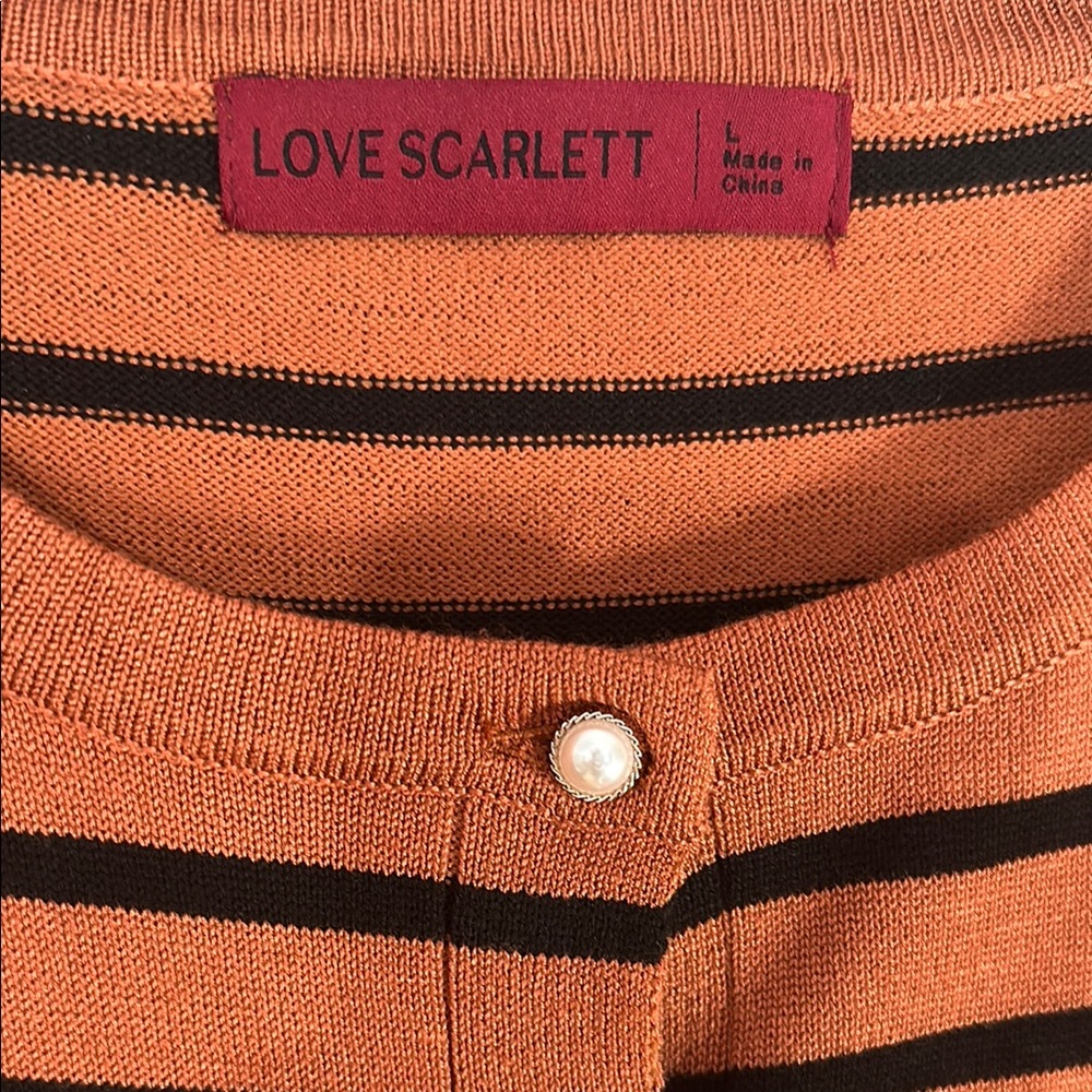NEW Love Scarlett Rust and Black Striped Cardigan Sweater - Picture 2 of 6